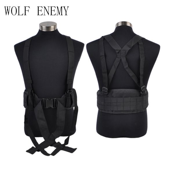 

new tactical adjustable nylon belt tactical rappelling belt vest molle panel platform waist suspender, Camo;black