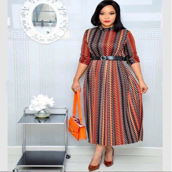 

african clothes 2019 elegant printed long maxi dress women stand collar half sleeve robe bodycon dress belt boho beach party, Red