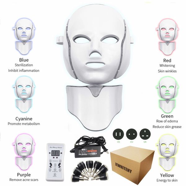

new 7 colors led facial mask with neck skin rejuvenation anti acne wrinkle beauty treatment korean pn therapy salon home use