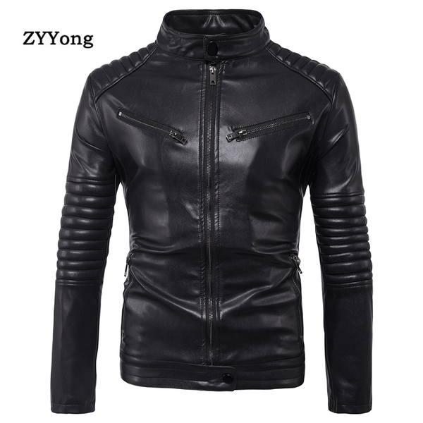 

2020 autumn winter leather jackets men autumn solid stand collar fashion men black jacket plus size m-5xl