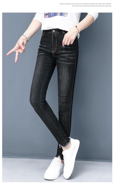 

black the new harlan han edition high waist jeans women show thin pencil pants, cultivate one's morality joker foot trousers, Blue