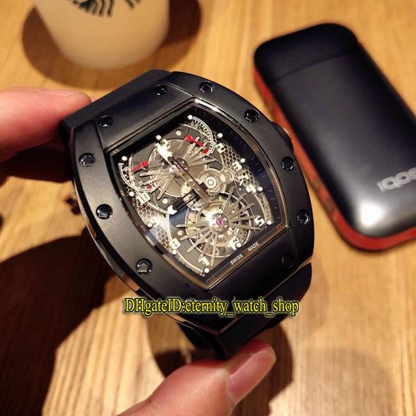 

r version rm 021 tourbillon aerodyne skeleton dial japan miyota automatic mens watch rm021 pvd black case rubber luxury sport watches, Slivery;brown