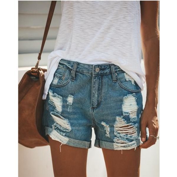 

women ripped jeans casual summer denim female shorts high waists fur-lined short jeans streetwear pants plus size 3xl, Blue