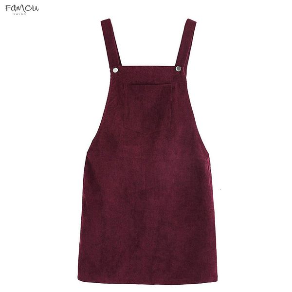 

Summer Bib Pocket Front Corduroy Women Skirts 2019 Burgundy Square Neck Pinafore Cute Shift Skirt Female Overall Skirt