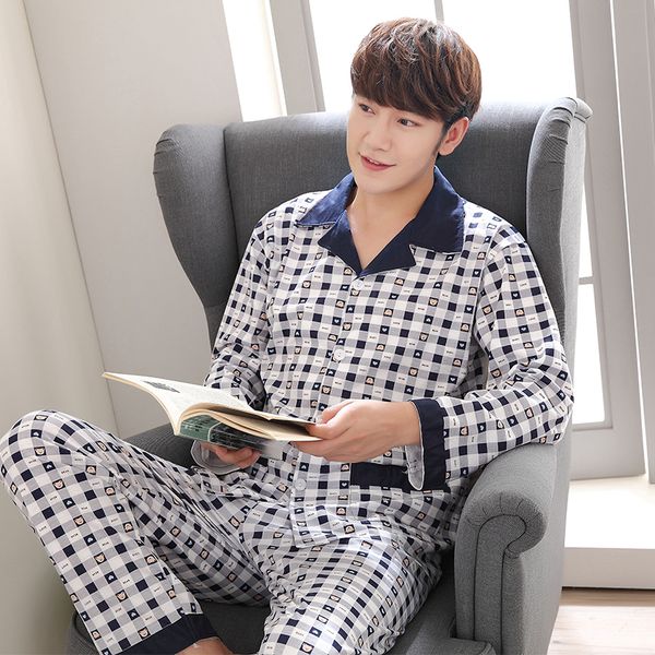 

plus size 3xl cotton long sleeve men pajama sets casual cardigan sleepwear suit fashion mens pyjamas autumn winter male homewear, Black;brown