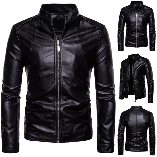 

wordless autumn winter mens zipper pu leather jacket casual motorcycle leather jacket men leisure clothing slim, Black;brown