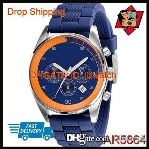 

100% original japan movement drop shipping new rubber belt mens watch ar5864 ar5865 ar5866 ar5878, Slivery;brown