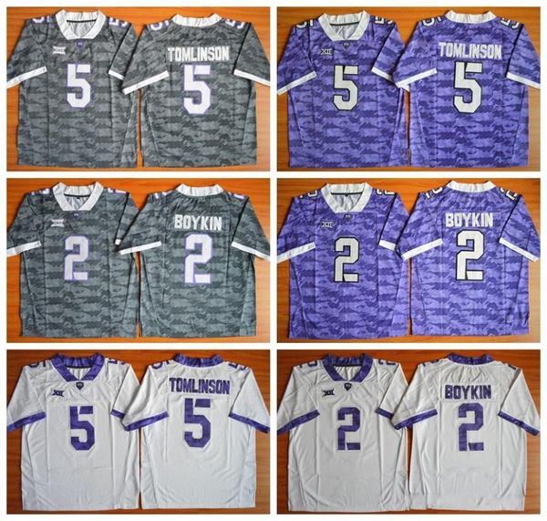 

NCAA TCU Horned Frogs Football Jerseys College 2 Trevone Boykin 5 LaDainian Tomlinson Color Gray Purple White