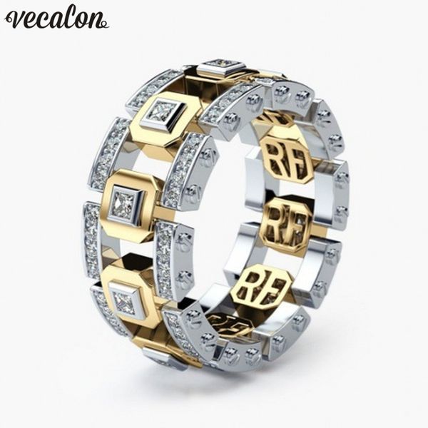 

vecalon vintage hollow ring 925 silver 5a cz engagement wedding band rings for women men statement party finger jewelry gift, Slivery;golden