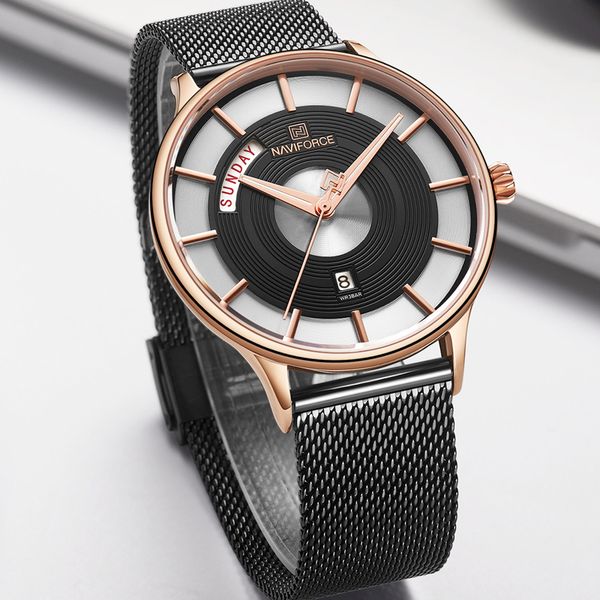 

new men watch naviforce luxury creative watches brand quartz clock male sport steel band wrist watch relogio masculino 2019, Slivery;brown