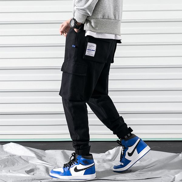 

solid streetwear cargo pants men cotton joggers pants 2020 spring hip hop track mens overalls black sweatpants