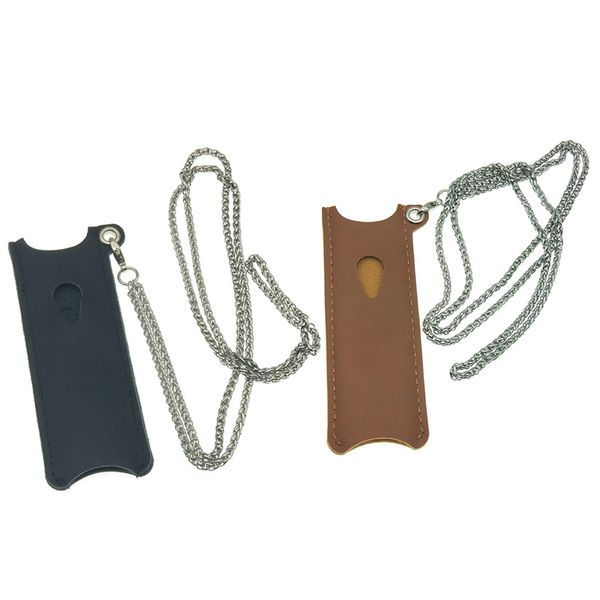 

Caliburn Case Sleeve Leather Cover Protector Black Brown 2 colors with Metal Lanyard Chain vape pen Cases DHL Free