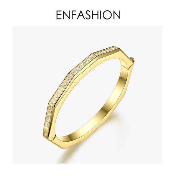 

enfashion crystal geometric cuff bracelets bangles for women accessories stainless steel jewelry fashion gift dropshipping b2043, Black