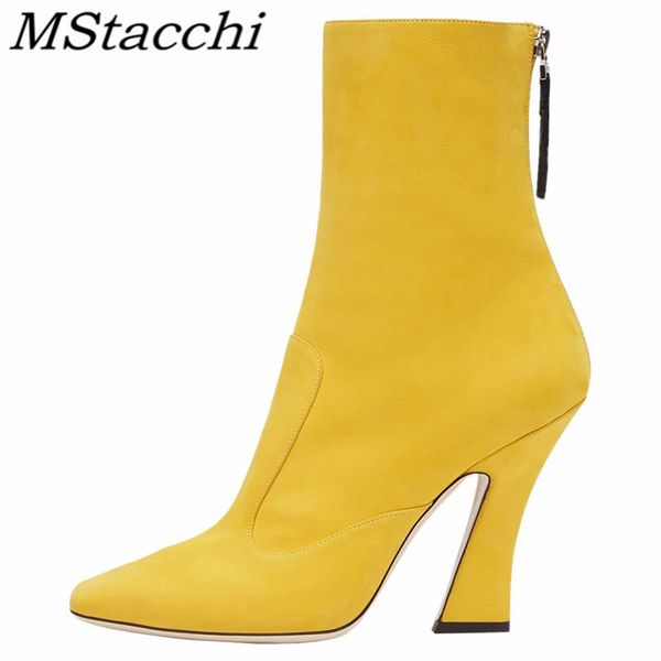 

mstacchi spring autumn new style ankle boots for women concise pointed toe leather boots party zipper strange heels women, Black