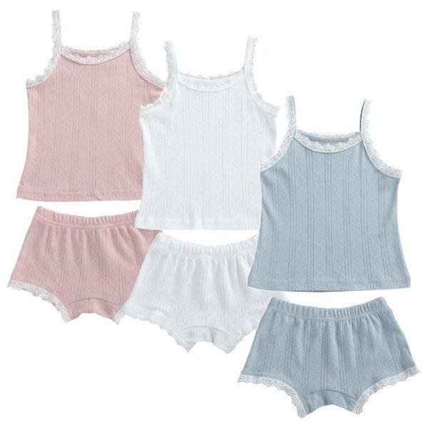 

2pcs new summer cute baby girls clothes set solid lace cotton casual sleeveless +shorts toddler infant outfits clothing, White