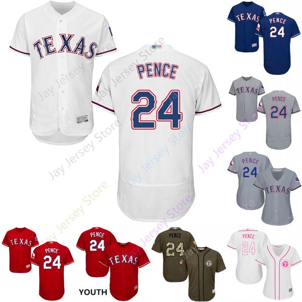 

2019 Texas 24 Hunter Pence Jersey Rangers Jerseys Cool Base Flexbase Home Away White Black Red Grey Pullover Button Men Women Youth
