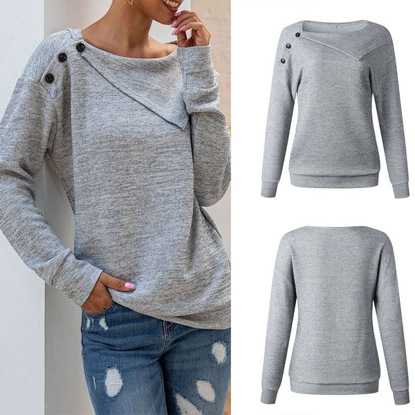 

women knitting shirt round neck long sleeve irregular button blouse casual cgu 88, White;black