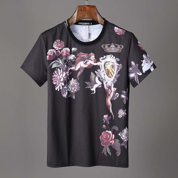 

2019 new style brand mercerized cotton thin section breathable printed round neck short sleeve slim men's t-shirt, White;black