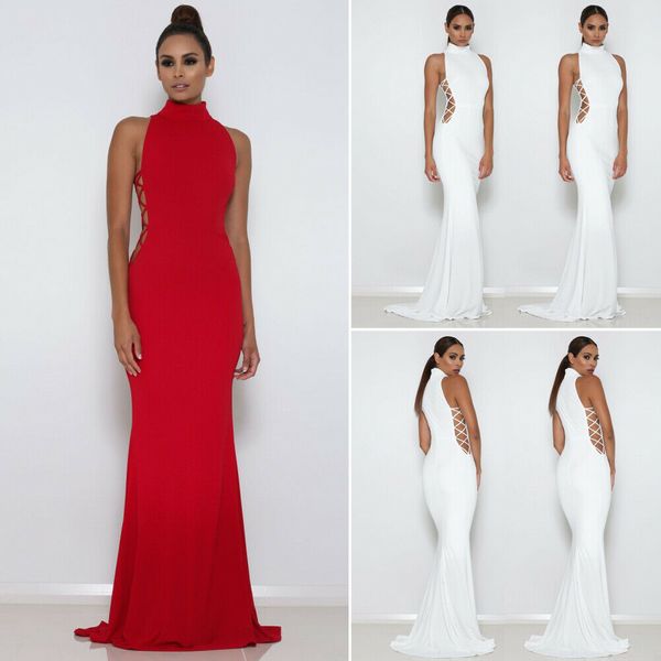 

elegant women evening party long dress formal ladies sleeveless turtleneck bodycon dresses, Black;gray