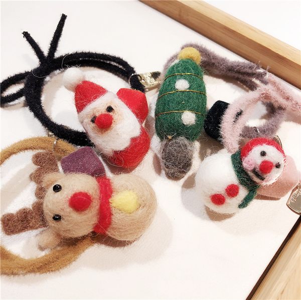 

1pcs fashion women elastic hair bands christmas gift scrunchy felted wool headband double ring girls hair accessories