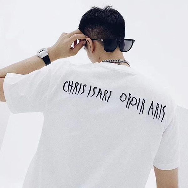 

19ss франции санскрит тройник уличной моды вышивка скейтборд сплошной футболки лето мужчины женщины простой свободного покроя с коротким рук, White;black