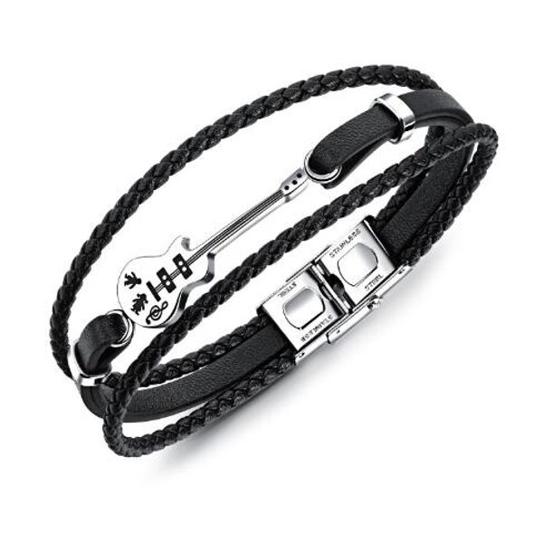 

европейский аксессуары стиль punk ночной клуб многослойной гитары из нержавеющей стали кожаный браслет мужские ювелирные изделия настоящий п, Golden;silver