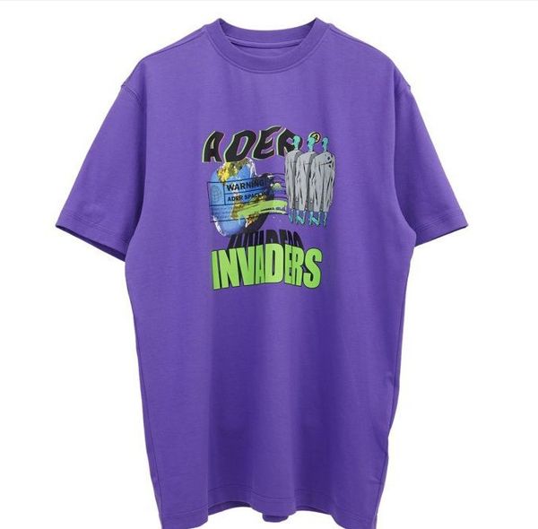 

summer mens t shirts 20ss ader error semioversized alien print short sleeve cotton casual crew neck, White;black