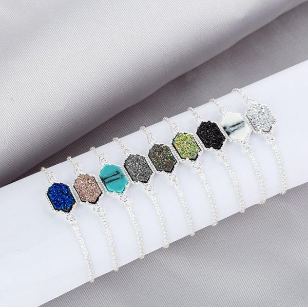

wholesale-2019 fashion druzy drusy bracelet silver gold plated popular faux stone turquoise bracelets for women lady jewelry, Golden;silver