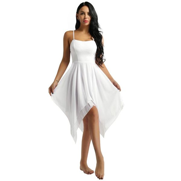 

fashion-women spaghetti straps asymmetrical chiffon latin ballet dancewear modern ballroom dress stage performance lyrical dance costume, Black;red