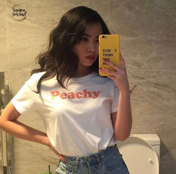 

peachy red letters print t shirt fashion cotton clothing tumblr t shirt for women tshirt graphic tee shirts, White