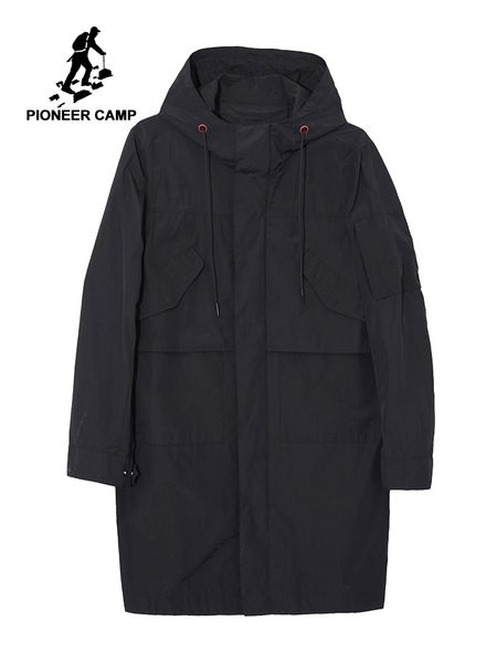 

pioneer camp windbreakers men hooded coat 2019 spring casual long male jackets brand clothing trench coat afy901587, Tan;black
