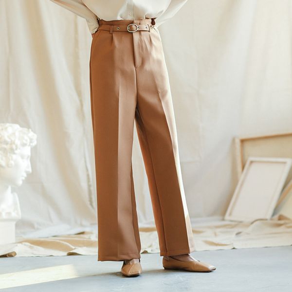 

ewq] 2020 spring new simple elegant stylish all-match women straight trousers korean style trendy belt casual women pants qz874, Black;white