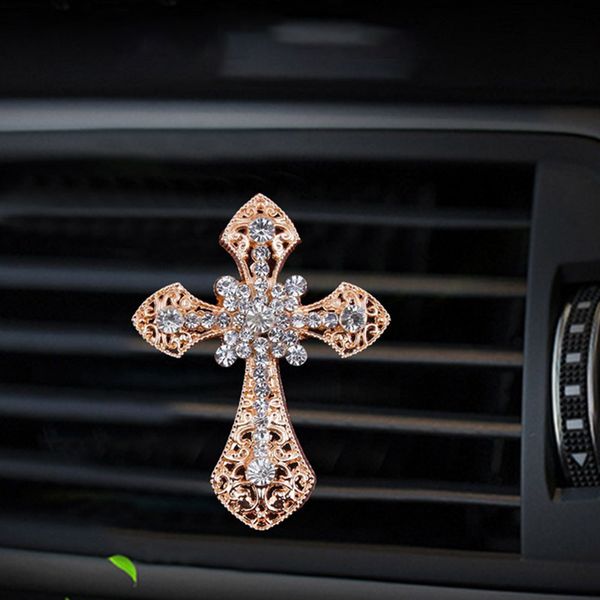 

car accessories freshener diamond cross jesus christian air vent clip aroma car smell flavor in auto interior decor christmas