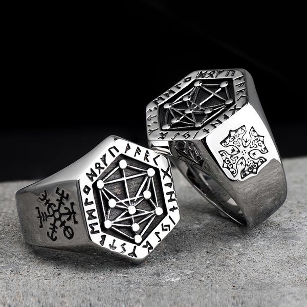 

nordic mythology viking rune stainless steel rings for man and women kabala totem index ring fashion jewelry mygrillz, Golden;silver