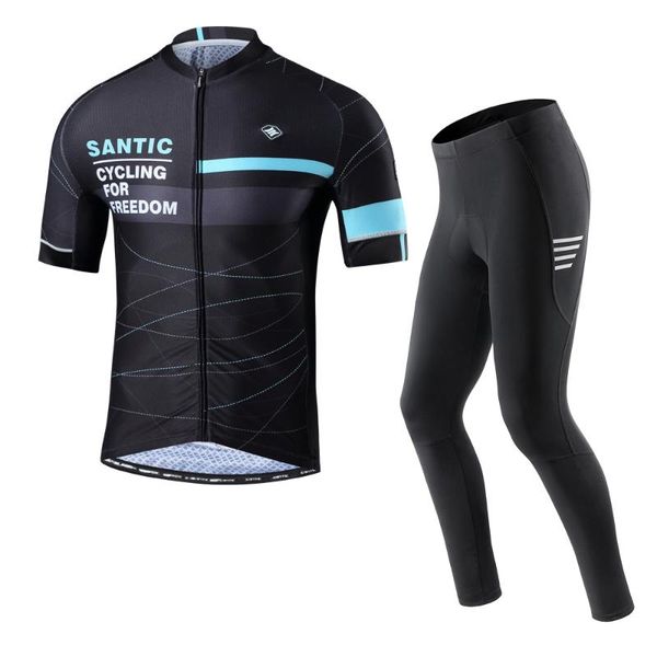 

santic men cycling set cycling suits spring autumn sportswear shorts sleeve long pants clothing sets mtb breathable, Black;blue