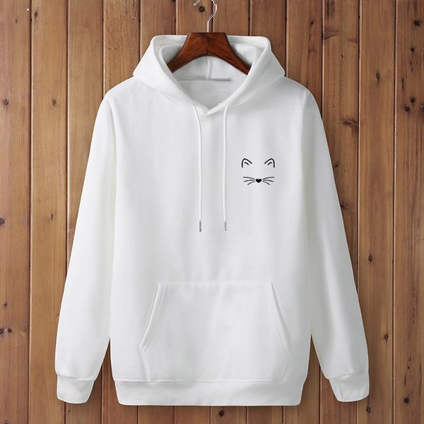 

lovely cat face pocket print autumn and winter cute hoodies for women/men funny casual hoodies long sleeve clothing kawaii, Black