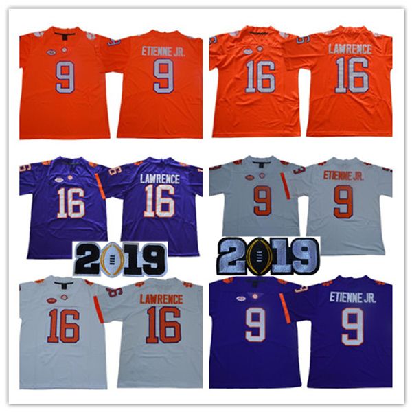 

NCAA Clemson Tigers 16 Trevor Lawrence 9 Travis Etienne Jr College Football jersey Orange Purple White Men Stitched Good size S-3XL