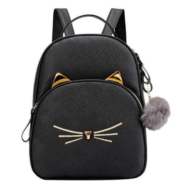 

black backpack fashion women small travel backpacks zipper closure hairball daypack schoolbag school bag for teen bookbag