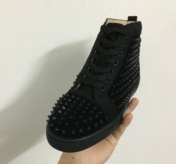

drop shipping new casual high-end custom metal studded spikes casual shoes red bottoms men high sneakers ,genuine leather size 36-47l14, Black