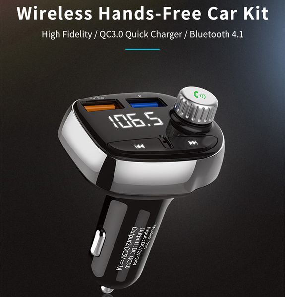 

retro design wireless in-car bluetooth fm transmitter dual usb car charger aux input tf card car accessories