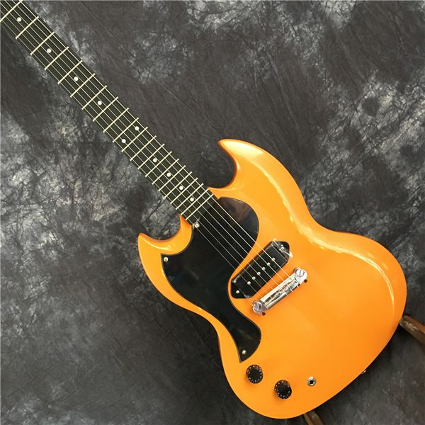 

chinese sg guitar, sg left hand electric guitar, yellow paint, relic guitar, custom electric guitar