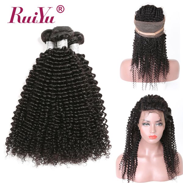 

360 фронтальных пачки kinky завитого перуанского remy человеческих волос утки плести закрытие pre щипковых 360 lace фронтальных с узелками, Black;brown