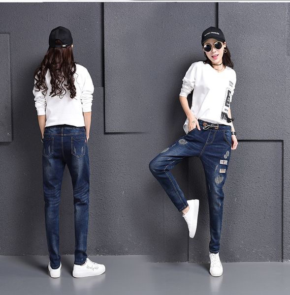 

light blue leisure joker high elasticity elastic waist loose thin trousers