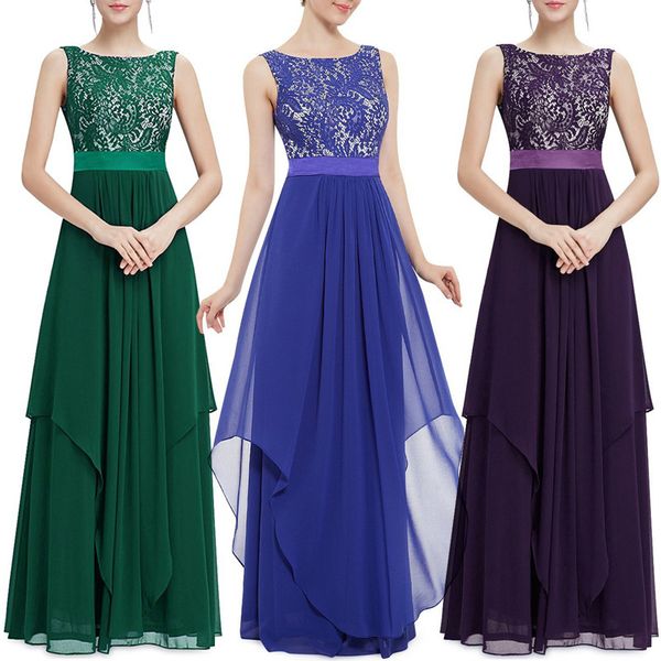 

style evening dress round neck sleeveless lace chiffon patchwork irregular dress, White;black