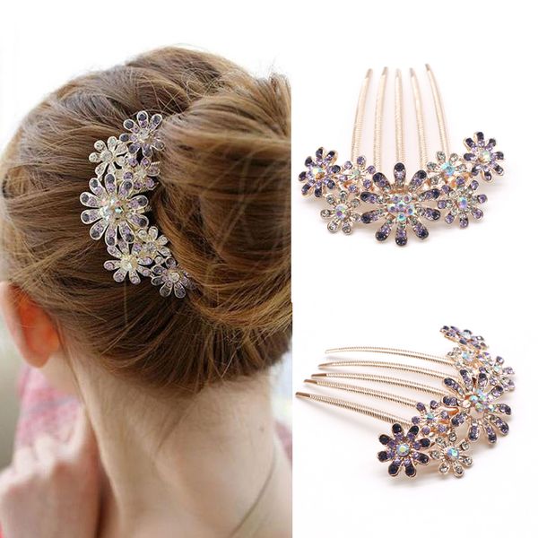

fashion crystal flower hairpin metal hair clips pin women female hairclips hair comb hair accessories styling tool, Golden;silver