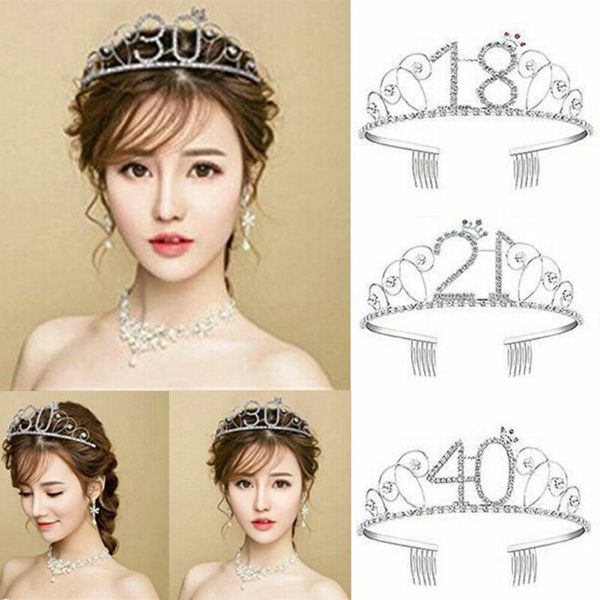 

anniversary birthday 16/18/20/30/40th silver party hats rhinestone tiara elegant crown headband party supplies