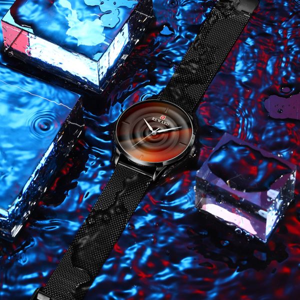 

reward fashion mens watches men's watch color glass men mesh steel waterproof sport watch clock reloj hombre, Slivery;brown