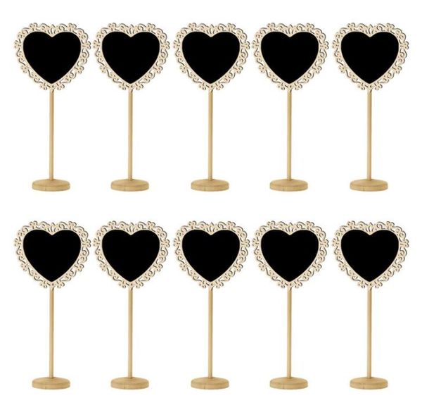 200 pcsCreative De Madeira Oco Oval Em Forma De Coração Mini Quadro Negro De Madeira Chalkboard Na Vara Stand Titular Número Da Tabela de Casamento Festas Decoração