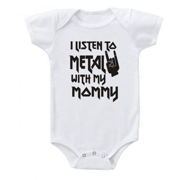 

i listen to metal with my mom and dad baby bodysuit infant cotton bodysuit short sleeve jumpsuit baby boy girl outfits clothes, White