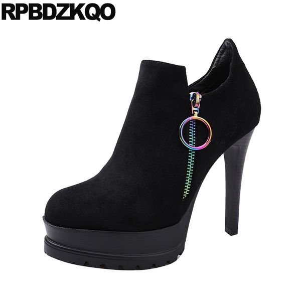 

platform round toe suede fetish booties designer stiletto ankle side zip boots new women extreme winter high heel shoes black